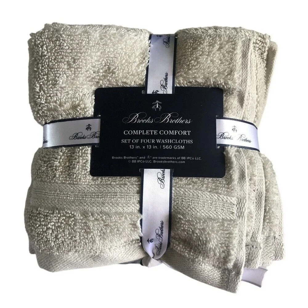 Brooks Brothers Washcloths Facecloths Light Gray Soft Cotton 13x13